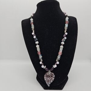 purple and clear beaded art glass pendant necklace